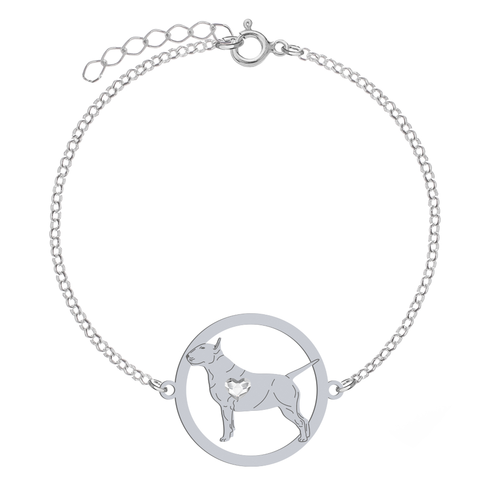 Silver Bull Terrier engraved bracelet with a heart - MEJK Jewellery