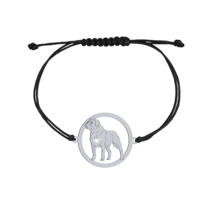 Silver Bullmastiff string bracelet with a heart, FREE ENGRAVING -MEJK Jewellery