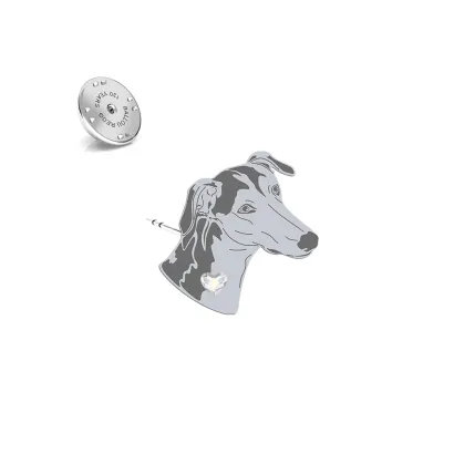Silver Polish Greyhound pin with a heart - MEJK Jewellery