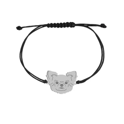 Silver Long-haired Chihuahua string bracelet, FREE ENGRAVING - MEJK Jewellery