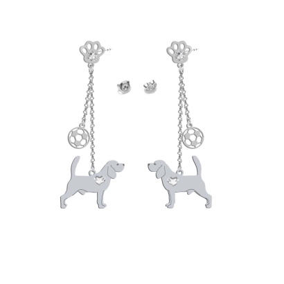 Silver Beagle engraved earrings with a heart- MEJK Jewellery