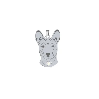 Silver Basenji engraved pendant with a heart - MEJK Jewellery