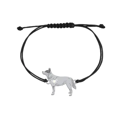 Silver Australian Cattle Dog engraved string bracelet with a heart - MEJK Jewellery