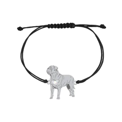 Silver Dog de Bordeaux string bracelet with a heart, FREE ENGRAVING - MEJK Jewellery