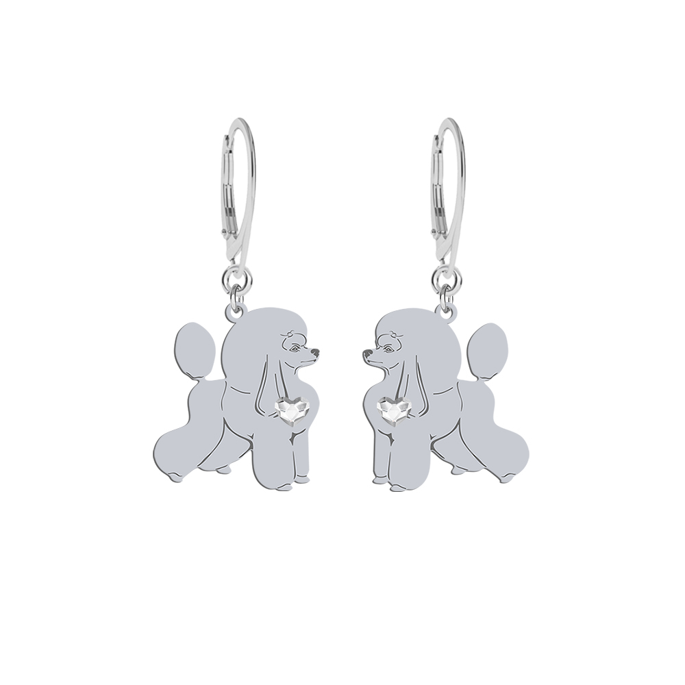 Silver Poodle earrings with a heart, FREE ENGRAVING - MEJK Jewellery