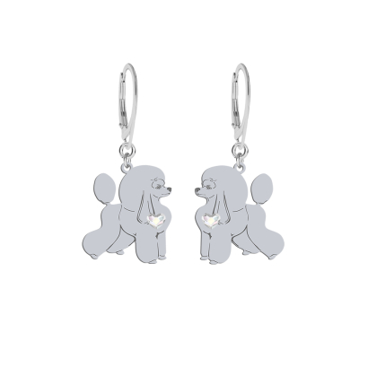 Silver Poodle earrings with a heart, FREE ENGRAVING - MEJK Jewellery