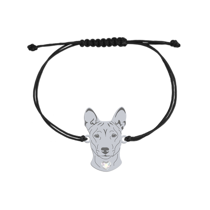 Silver Basenji engraved string bracelet with a heart - MEJK Jewellery