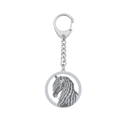  Silver Friesian Horse keyring with, FREE ENGRAVING - MEJK Jewellery