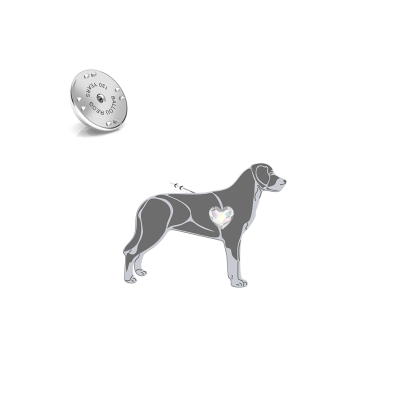 Silver Greater Swiss Mountain Dog pin with a heart - MEJK Jewellery