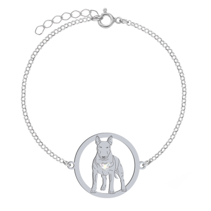 Silver Bull Terrier bracelet with a heart, FREE ENGRAVING - MEJK Jewellery
