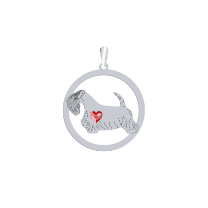Silver Sealyham Terrier engraved pendant with a heart - MEJK Jewellery