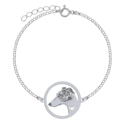 Silver Greyhound engraved bracelet with a heart - MEJK Jewellery