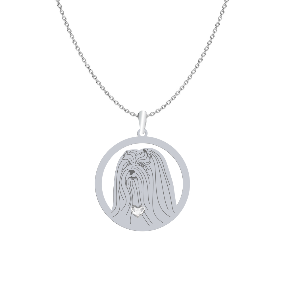 Silver Lhasa Apso necklace with a heart, FREE ENGRAVING - MEJK Jewellery