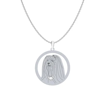 Silver Lhasa Apso necklace with a heart, FREE ENGRAVING - MEJK Jewellery