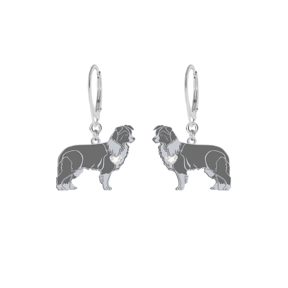 Silver Border Collie earrings with a heart, FREE ENGRAVING - MEJK Jewellery