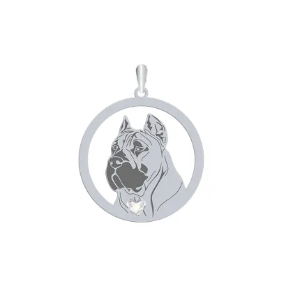 Silver Perro de Presa Canario pendant with a heart, FREE ENGRAVING - MEJK Jewellery