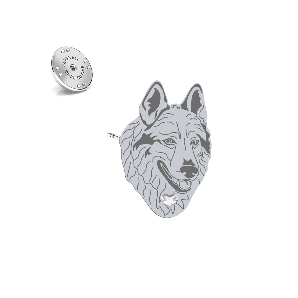 Silver Czechoslovakian Wolfdog  pin with a heart - MEJK Jewellery