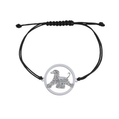 Bransoletka z psem Afghan Hound srebro sznurek GRAWER GRATIS - MEJK Jewellery