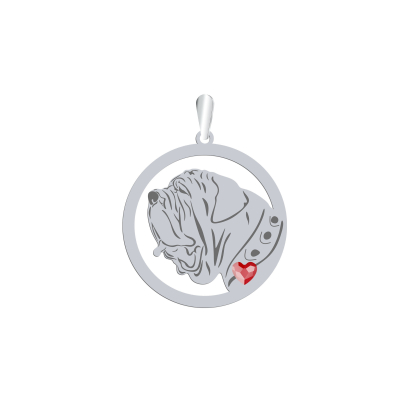 Silver Neapolitan Mastiff engraved pendant with a heart - MEJK Jewellery