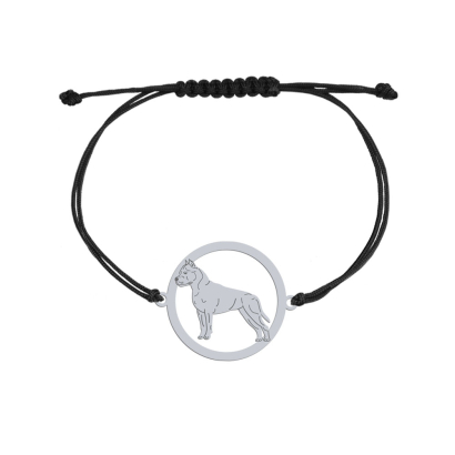 Bransoletka z psem rasy American Staffordshire Terrier srebro sznurek GRAWER GRATIS - MEJK Jewellery
