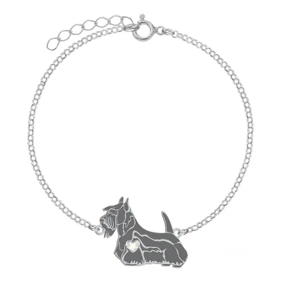 Silver Scottish Terrier engraved bracelet with a heart - MEJK Jewellery