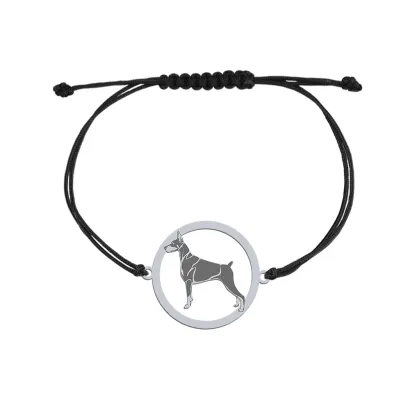 Bransoletka z psem Doberman srebro sznurek GRAWER GRATIS - MEJK Jewellery