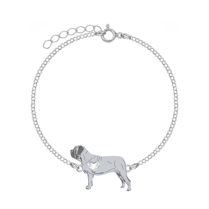 Silver English Mastiff bracelet with a heart, FREE ENGRAVING - MEJK Jewellery
