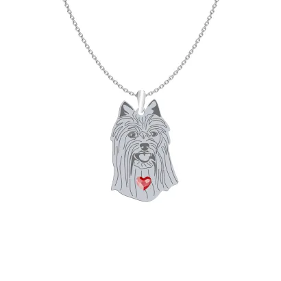 Silver Australian Silky Terrier engraved necklace with a heart - MEJK Jewellery