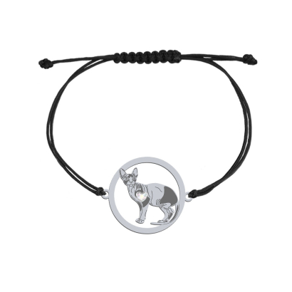Silver Sphynx Cat string bracelet, FREE ENGRAVING - MEJK Jewellery