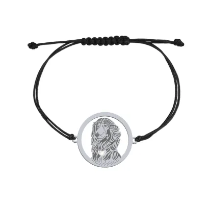 Silver Afghan Hound engraved string bracelet with a heart - MEJK Jewellery