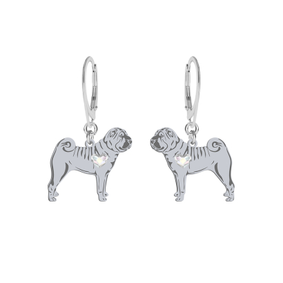Silver Shar Pei earrings with a heart, FREE ENGRAVING - MEJK Jewellery