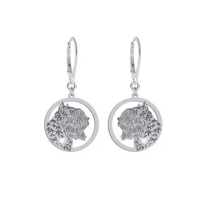 Silver Bouvier des Flandres earrings with a heart, FREE ENGRAVING - MEJK Jewellery