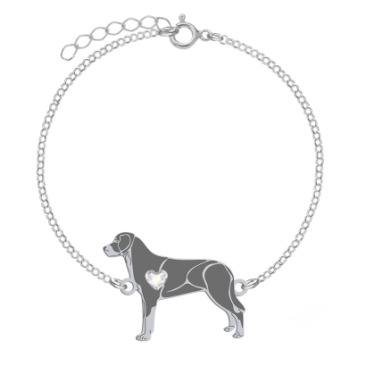 Silver Greater Swiss Mountain Dog bracelet with a heart, FREE ENGRAVING - MEJK Jewellery