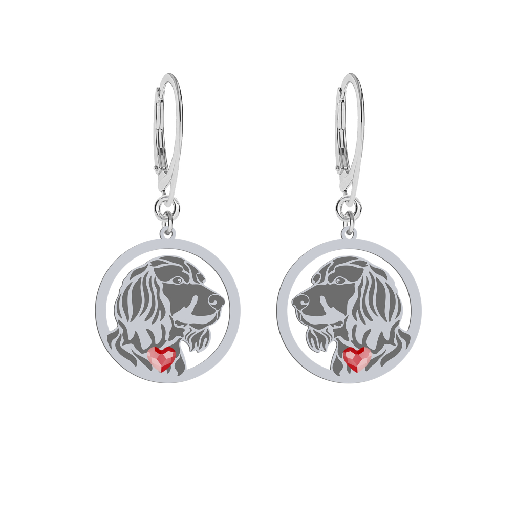 Silver German Spaniel engraved earrings with a heart - MEJK Jewellery