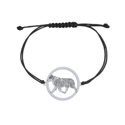 Bransoletka z psem grawerem Miniaturowy Owczarek Amerykański srebro sznurek - MEJK Jewellery