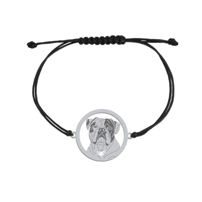Silver American Bulldog string bracelet with a heart, FREE ENGRAVING - MEJK Jewellery
