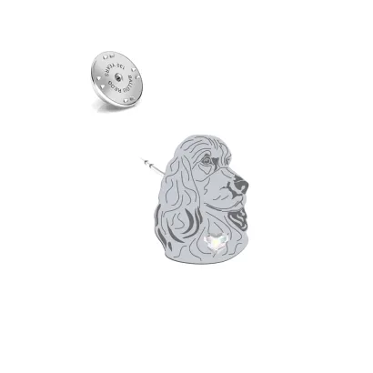 Silver English Cocker Spaniel pin with a heart - MEJK Jewellery