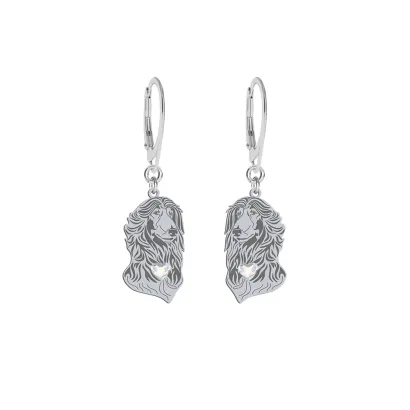 Silver Afghan Hound earrings with a heart, FREE ENGRAVING - MEJK Jewellery