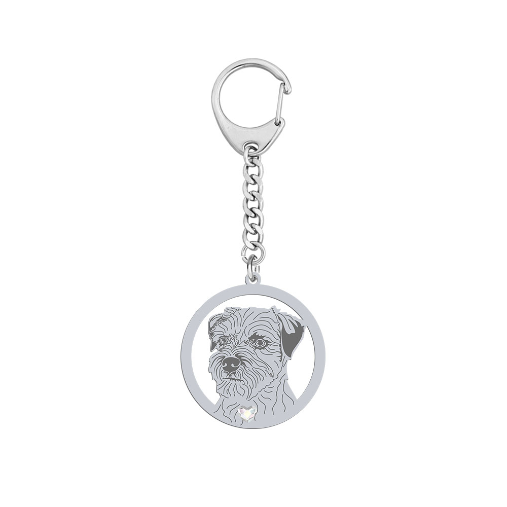 Silver Border Terrier engraved keyring - MEJK Jewellery