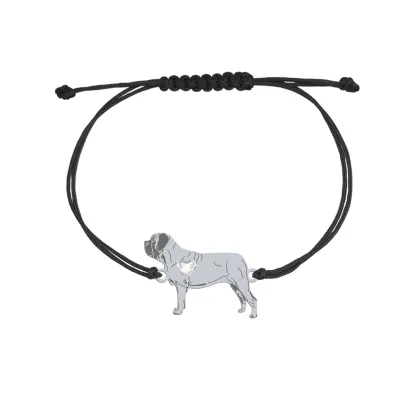 Silver English Mastiff string bracelet with a heart, FREE ENGRAVING - MEJK Jewellery