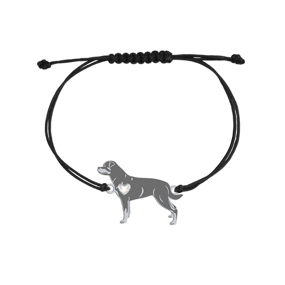 Silver Rottweiler string bracelet with a heart, FREE ENGRAVING - MEJK Jewellery