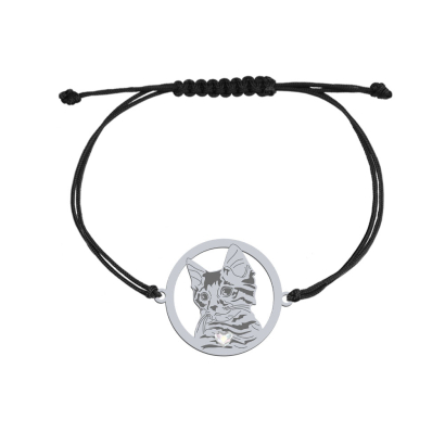 Bransoletka z Kotem Syberyjskim srebro sznurek GRAWER GRATIS - MEJK Jewellery