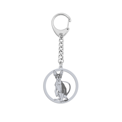 Silver Cornish Rex Cat keyring, FREE ENGRAVING - MEJK Jewellery
