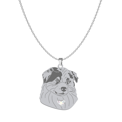 Naszyjnik z sercem psem Owczarkiem Australijskim srebro GRAWER GRATIS - MEJK Jewellery
