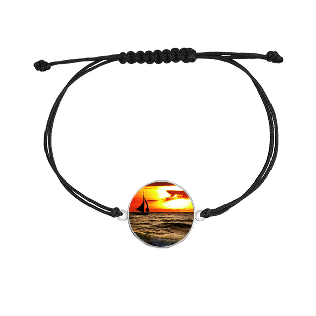 Zachód Słońca Bransoletka ze Zdjęciem Personalizacja srebro sznurek GRAWER GRATIS