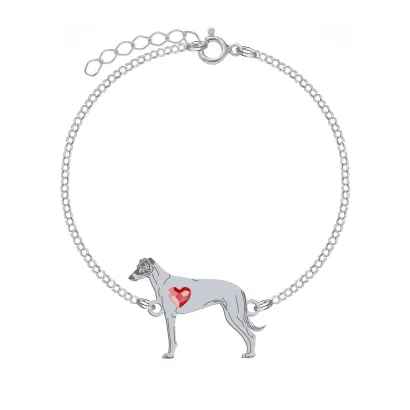 Silver Hungarian Greyhound engraved bracelet with a heart - MEJK Jewellery