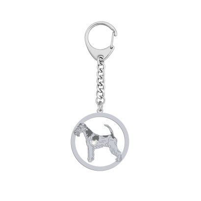 Silver Wire Fox Terrier keyring with a heart, FREE ENGRAVING - MEJK Jewellery