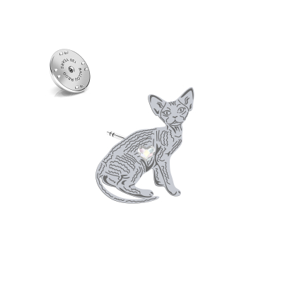 Silver Devon Rex Cat pin with a heart - MEJK Jewellery