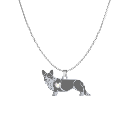Silver Welsh corgi cardigan  engraved necklace with a heart - MEJK Jewellery