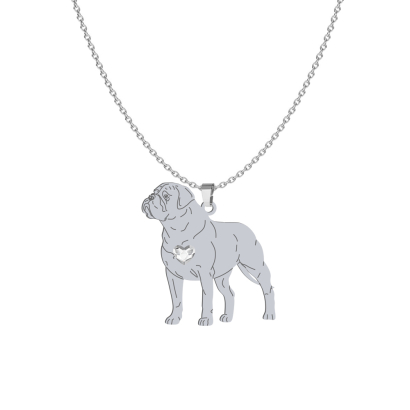 Silver Bullmastiff necklace with a heart, FREE ENGRAVING- MEJK Jewellery